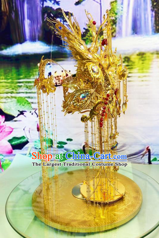 China Xiuhe Suit Hair Accessories Wedding Headdress Stage Show Giant Hair Crown Ancient Queen Deluxe Phoenix Coronet