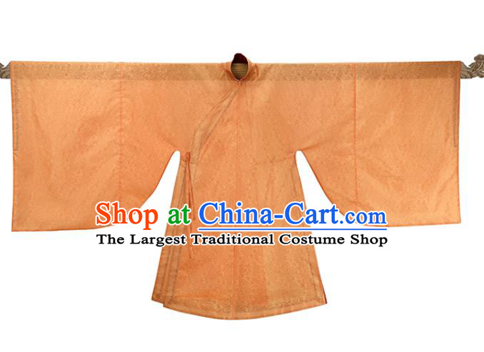 China Traditional Noble Woman Historical Clothing Ancient Ming Dynasty Royal Countess Garment Costume Orange Silk Long Gown
