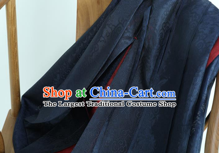 China Traditional Hanfu Navy Silk Long Gown Noble Woman Historical Clothing Ancient Ming Dynasty Royal Countess Garment Costume