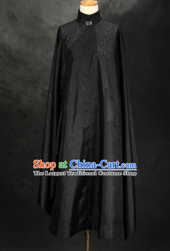 China Ancient Ming Dynasty Royal Countess Garment Costume Traditional Hanfu Black Silk Long Gown Noble Woman Historical Clothing