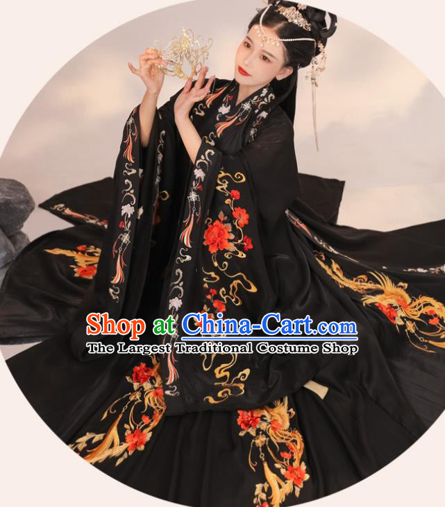 China Jin Dynasty Palace Princess Embroidered Clothing Traditional Historical Garment Costume Ancient Fairy Black Hanfu Dress