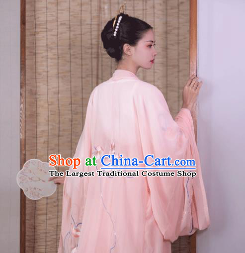 China Ancient Young Woman Pink Hanfu Dress Garments Traditional Song Dynasty Noble Beauty Historical Clothing Full Set