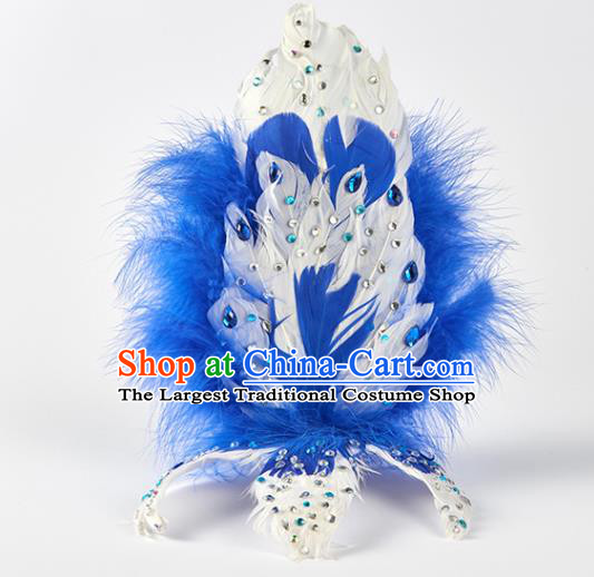 Professional Girl Stage Performance Hair Crown Ballet Dance Hair Accessories Folk Dance Blue Feather Hair Stick