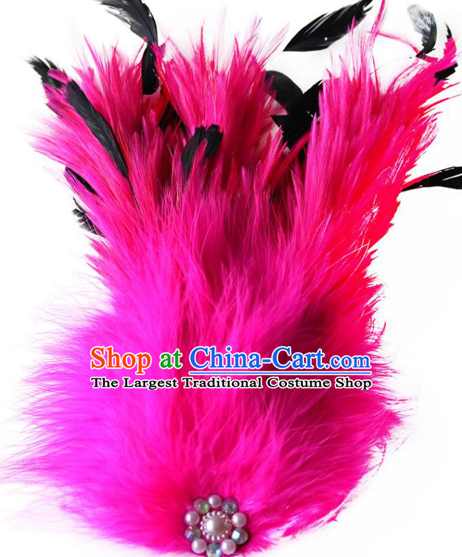 Top Catwalks Rosy Feather Hair Crown Stage Show Headpiece Dance Headdress Handmade Cosplay Fairy Hair Accessories