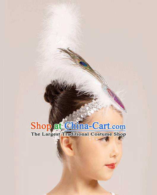 Professional China Dai Nationality Dance Hair Accessories Yunnan Ethnic Dance White Feather Headdress Girl Peacock Dance Hair Crown