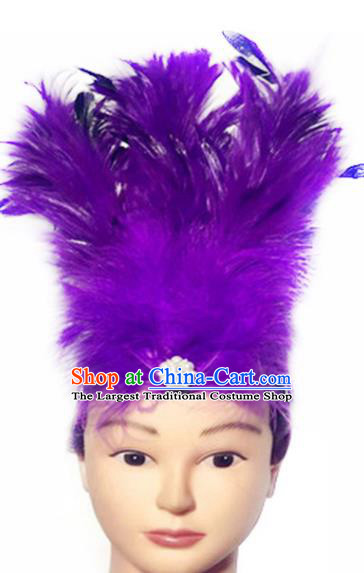 Top Handmade Cosplay Fairy Hair Accessories Catwalks Purple Feather Hair Crown Stage Show Headpiece Dance Headdress