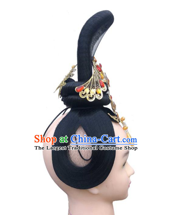 Handmade Chinese Court Dance Stage Performance Wigs Chignon Classical Dance Hair Accessories Hanfu Dance Headpieces