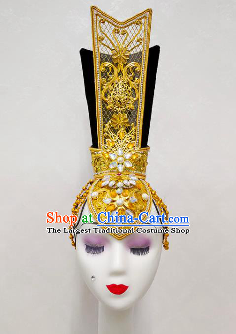 Handmade Chinese Flying Apsaras Dance Headpieces The Thousand-handed Goddess Stage Performance Wigs Chignon Classical Dance Hair Accessories