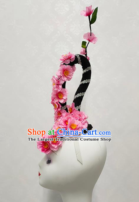 Handmade Chinese Peach Blossom Dance Hair Accessories Stage Performance Hairpieces Woman Classical Dance Wigs Chignon