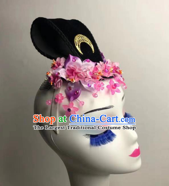 Handmade Chinese Classical Dance Wigs Chignon Female Peach Blossom Dance Hair Accessories Stage Performance Hairpieces