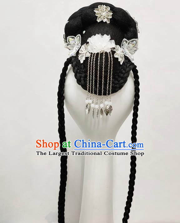 Handmade Chinese Classical Dance Hair Accessories Fan Dance Headpieces Stage Performance Wigs Chignon