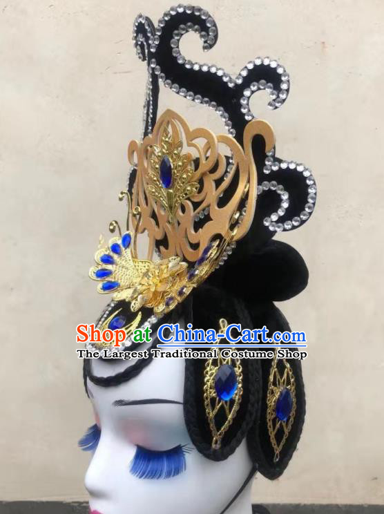 Handmade Chinese Court Dance Hair Accessories Stage Performance Hairpieces Classical Dance Wigs Chignon