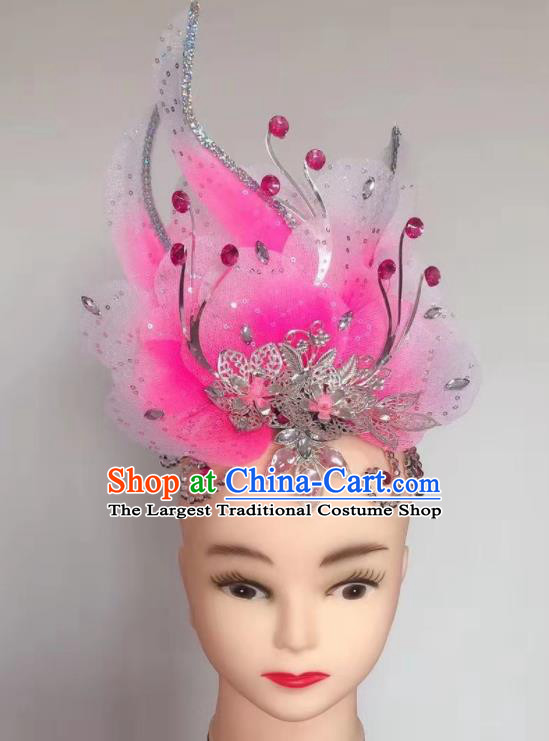 China Spring Festival Gala Opening Dance Hair Accessories Folk Dance Headdress Yangko Dance Pink Flower Hair Crown