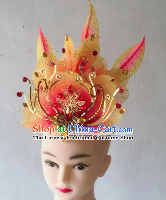 China Folk Dance Headdress Yangko Dance Orange Flower Hair Crown Spring Festival Gala Opening Dance Hair Accessories