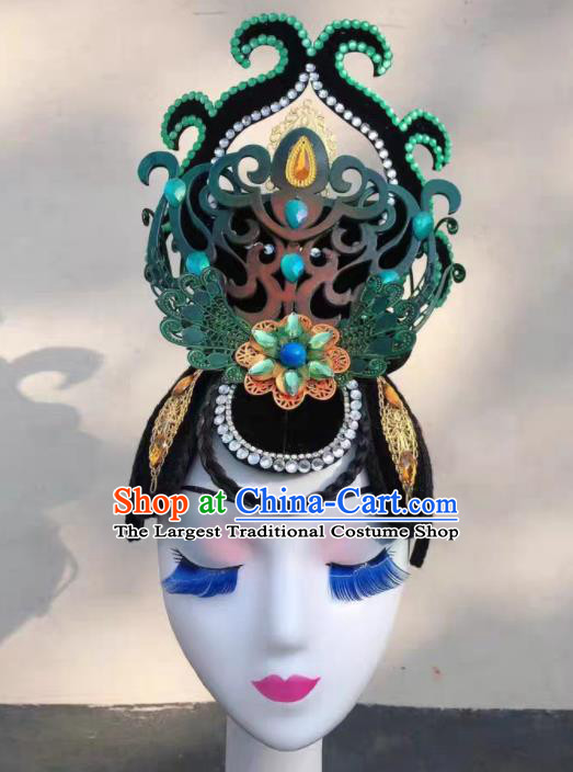Handmade Chinese Dunhuang Flying Apsaras Dance Hair Accessories Fairy Dance Hairpieces Classical Dance Wigs Chignon