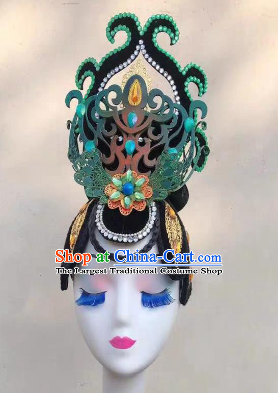 Handmade Chinese Dunhuang Flying Apsaras Dance Hair Accessories Fairy Dance Hairpieces Classical Dance Wigs Chignon