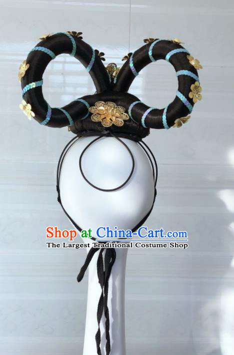 Handmade Chinese Flying Fairy Dance Hairpieces Classical Dance Wigs Chignon Dunhuang Apsaras Dance Hair Accessories
