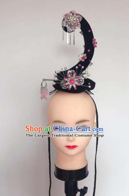 Handmade Chinese Dunhuang Apsaras Dance Hair Accessories Water Sleeve Dance Hairpieces Classical Dance Wigs Chignon