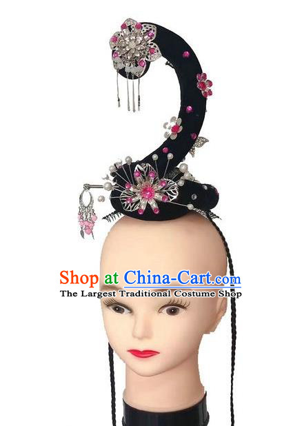 Handmade Chinese Dunhuang Apsaras Dance Hair Accessories Water Sleeve Dance Hairpieces Classical Dance Wigs Chignon