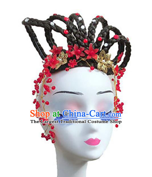 Handmade Chinese Stage Performance Wigs Chignon Classical Dance Hair Accessories Peacock Dance Headpieces