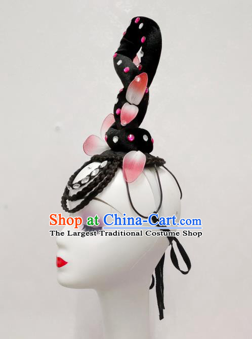 Handmade Chinese Lotus Dance Headpieces Umbrella Dance Stage Performance Wigs Chignon Classical Dance Hair Accessories