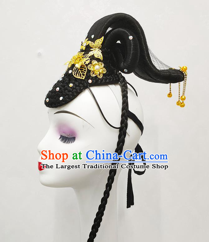 Chinese Stage Performance Hair Accessories Female Fan Dance Hairpieces Classical Dance Wigs Chignon