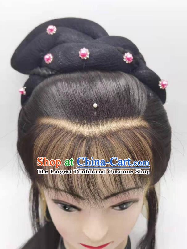 Chinese Peking Opera Hua Tan Hairpieces Ancient Fairy Princess Headdress Beijing Opera Actress Front Lace Wigs Headwear
