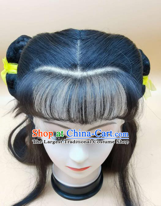 Chinese Beijing Opera Boy Attendant Headdress Ancient Servant Hairpieces Peking Opera Children Front Lace Wigs Headwear