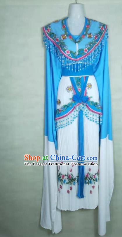 China Beijing Opera Hua Tan Blue Dress Shaoxing Opera Noble Lady Uniforms Ancient Princess Clothing Peking Opera Actress Costumes