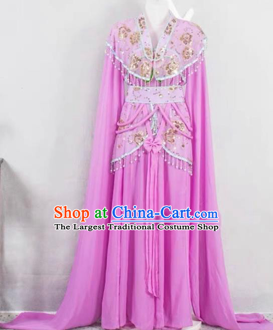 China Huangmei Opera Diva Garment Ancient Fairy Clothing Peking Opera Hua Tan Costume Beijing Opera Actress Violet Water Sleeve Dress