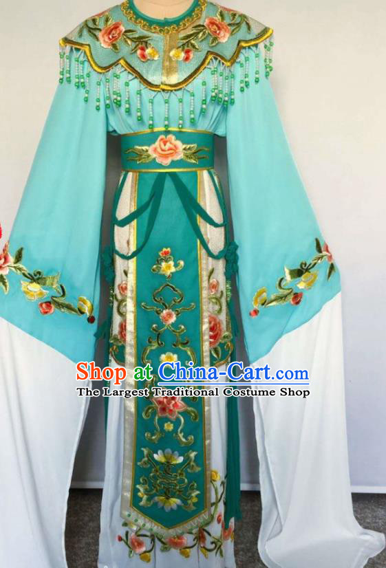 China Peking Opera Diva Green Dress Beijing Opera Hua Tan Costume Huangmei Opera Fairy Uniforms Ancient Noble Lady Clothing