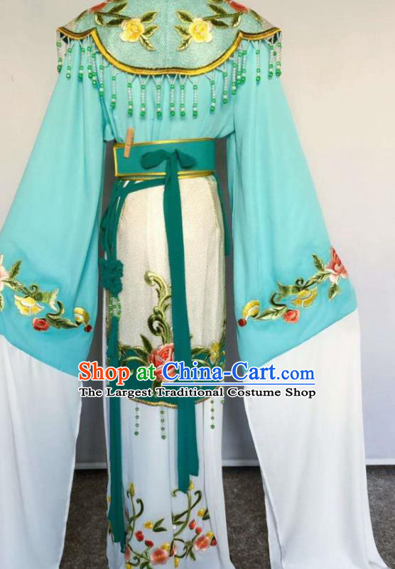 China Peking Opera Diva Green Dress Beijing Opera Hua Tan Costume Huangmei Opera Fairy Uniforms Ancient Noble Lady Clothing