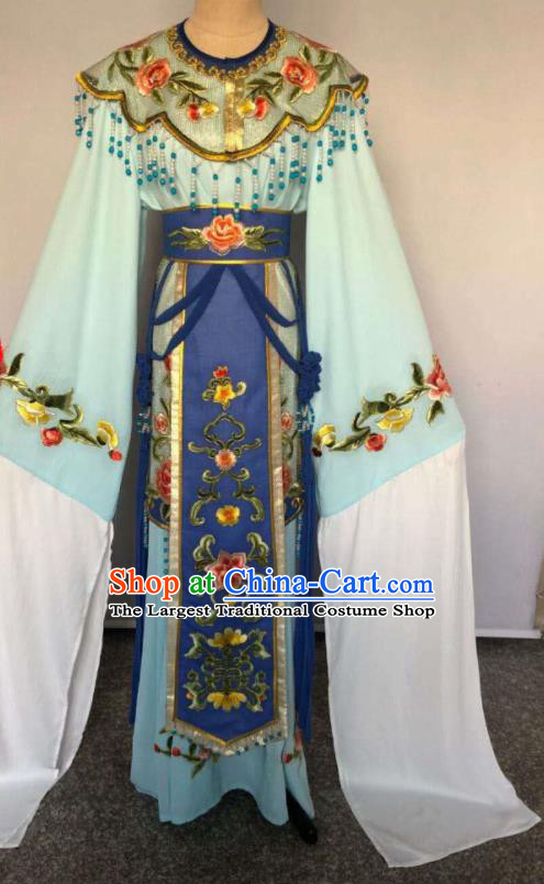 China Huangmei Opera Fairy Uniforms Ancient Noble Lady Clothing Peking Opera Diva Blue Dress Beijing Opera Hua Tan Costume