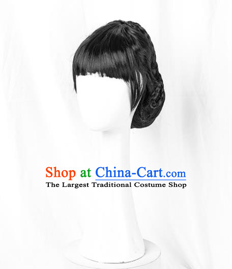 Chinese XiuHe Suit Wigs Ancient Bride Headdress Wedding Female Blunt Bangs Hairpieces