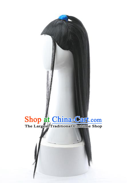 Chinese Ancient Young Male Hairpieces Ming Dynasty Swordsman Wigs Traditional Cosplay Childe Headdress