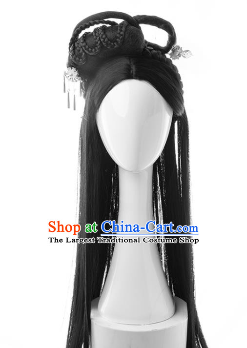 Chinese Ming Dynasty Princess Hairpieces Traditional Hanfu Dance Wigs Chignon Ancient Fairy Headdress