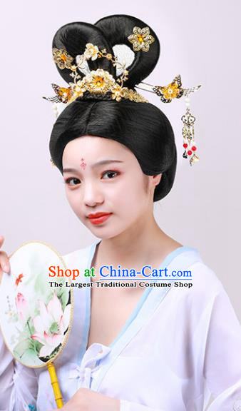 Chinese Traditional Hanfu Wigs Chignon Ancient Goddess Headdress Tang Dynasty Imperial Concubine Hairpieces