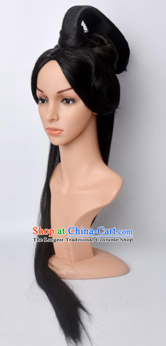 Chinese Qin Dynasty Empress Hairpieces Traditional Drama Legend of Mi Yue Queen Wigs Chignon Ancient Court Beauty Headdress