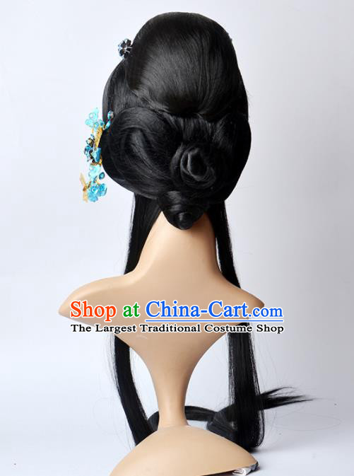 Chinese Ancient Court Beauty Headdress Han Dynasty Princess Hairpieces Traditional Hanfu Dance Cai Wei Wigs Chignon