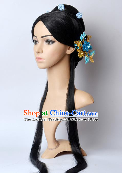 Chinese Ancient Court Beauty Headdress Han Dynasty Princess Hairpieces Traditional Hanfu Dance Cai Wei Wigs Chignon