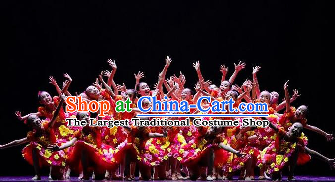 Professional Girl Modern Dance Clothing Chorus Group Fashion Stage Performance Red Dress Flower Dance Costume