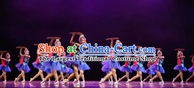China Opera Dance Blue Dress Children Classical Dance Costumes Girl Stage Performance Dancewear Fan Dance Clothing