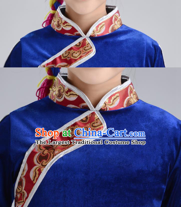 Chinese Zang Nationality Folk Dance Clothing Ethnic Children Stage Performance Garments Tibetan Minority Girl Red Dress and Hair Accessories