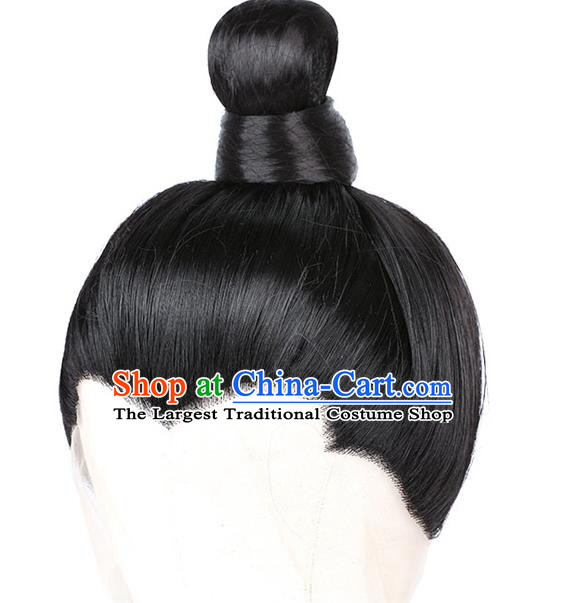 Chinese Handmade Ancient Young Childe Hairpieces Tang Dynasty Swordsman Front Lace Wigs Traditional Cosplay Prince Headdress