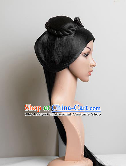 Chinese Ancient Palace Lady Headdress Song Dynasty Young Beauty Hairpieces Traditional Hanfu Cai Wei Dance Wigs Chignon