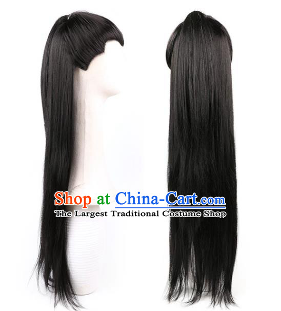 Chinese Traditional Cosplay Childe Headdress Ancient Knight Hairpieces Handmade Tang Dynasty Swordsman Front Lace Wigs