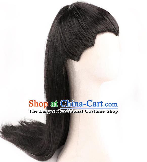 Chinese Traditional Cosplay Childe Headdress Ancient Knight Hairpieces Handmade Tang Dynasty Swordsman Front Lace Wigs