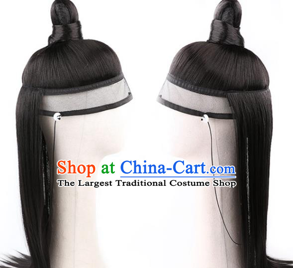 Chinese Handmade Ming Dynasty Imperial Guard Front Lace Wigs Traditional Cosplay Knight Headdress Ancient Young Male Black Hairpieces