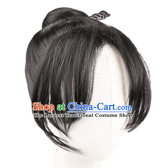 Chinese Ancient Young Swordsman Hairpieces Handmade Ming Dynasty Civilian Man Wigs Traditional Cosplay Knight Headdress