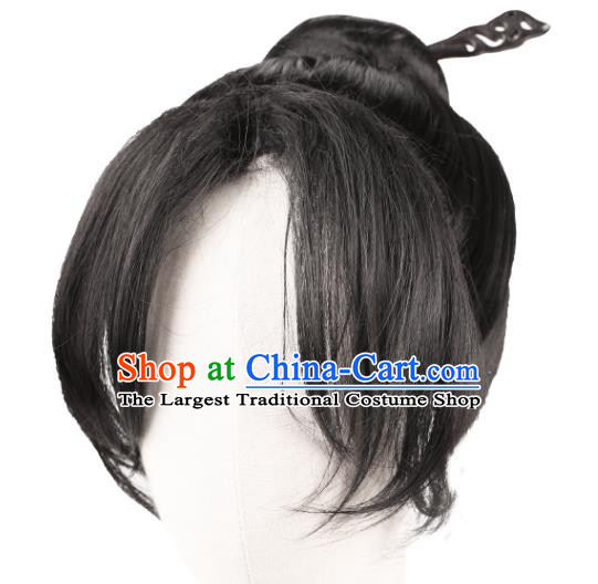 Chinese Ancient Young Swordsman Hairpieces Handmade Ming Dynasty Civilian Man Wigs Traditional Cosplay Knight Headdress
